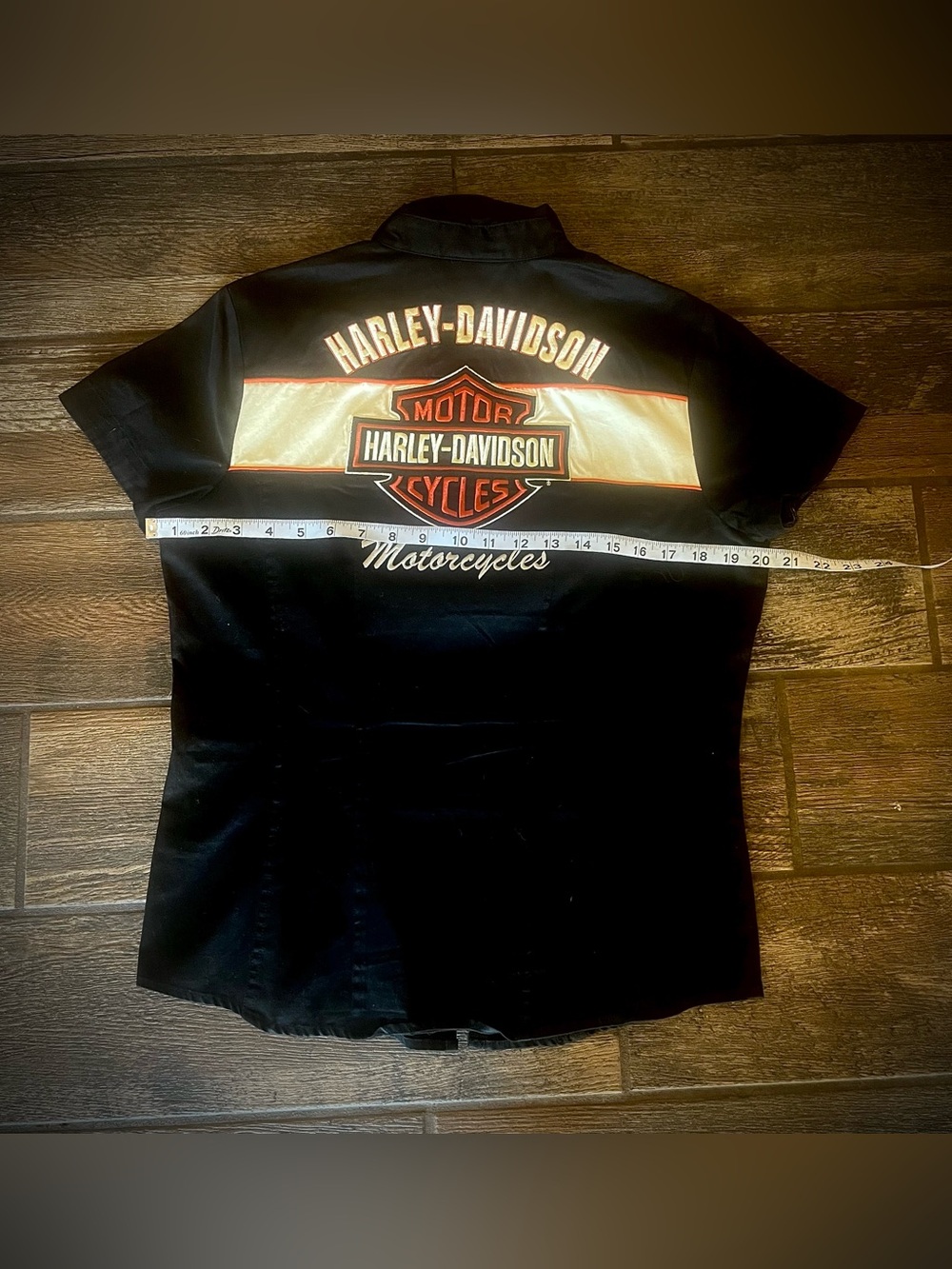 Black & Orange embroidered stretchy Harley Davidson zip front shirt M 2009 - Picture 5 of 9